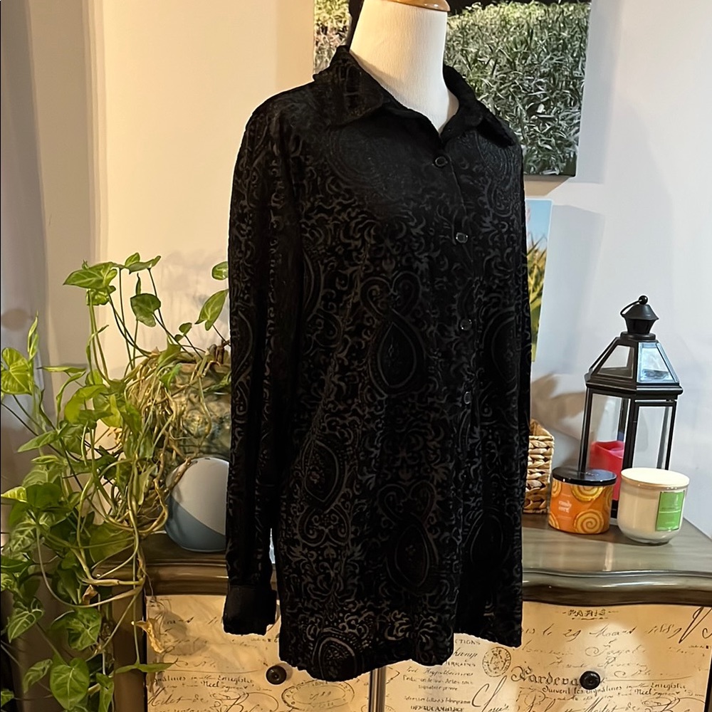 WHITE STAG VELVET LONG SLEEVE BUTTON DOWN SHIRT SOOT BLACK SIZE M NEW WITH TAGS - Picture 6 of 13